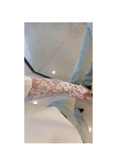 Sta Beyaz Kolları Dantel Premium Bluz Beyaz Beyaz