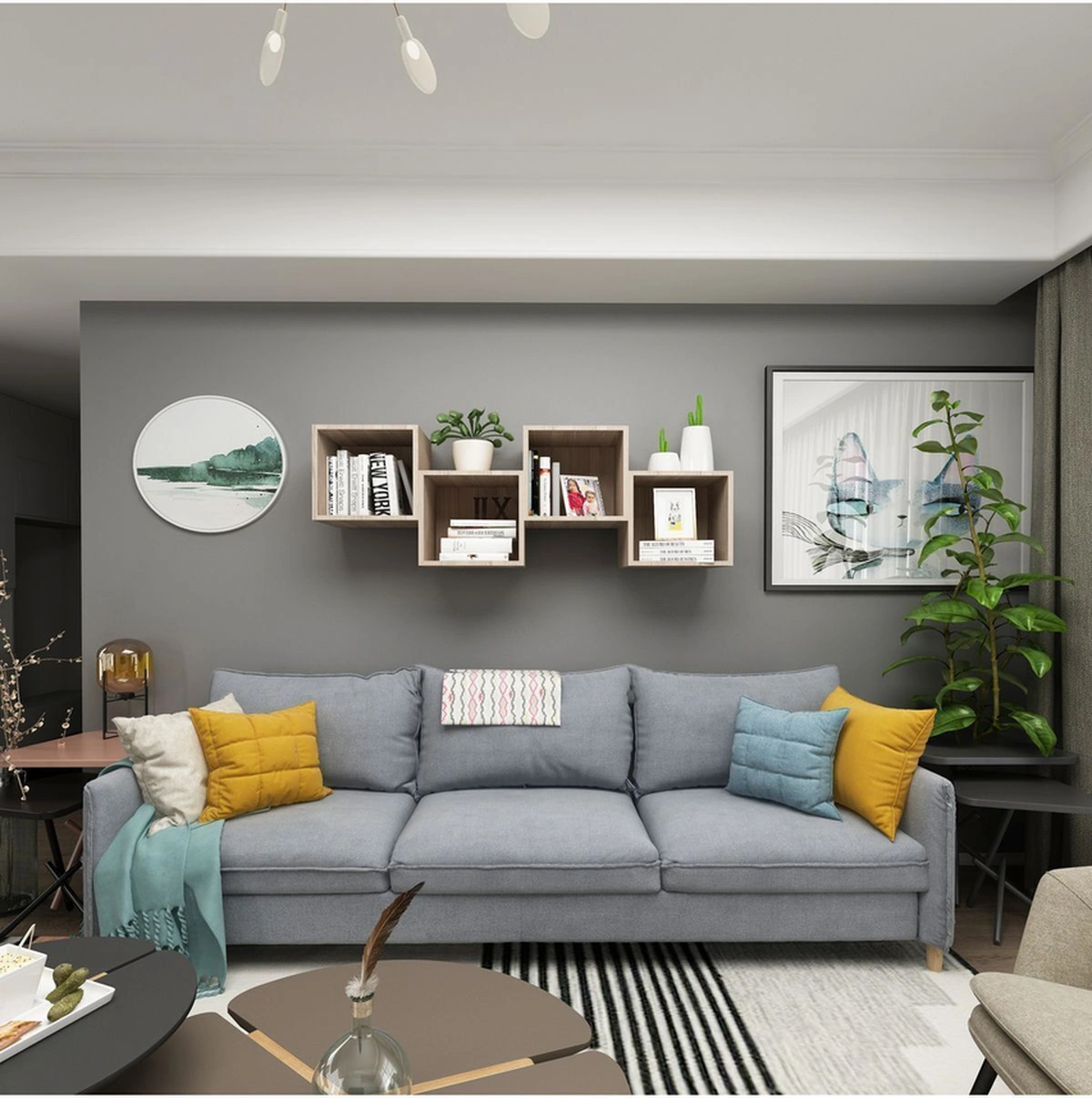 Kitaplık Kare Duvar Rafı Salon 4 Lü Arkalıklı Mobilya Takım Cordoba Cordoba