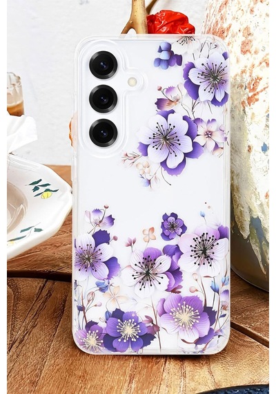 Samsung Galaxy Uyumlu S25 Kılıf Solmayan Imd Baskı Desenli, Şeffaf Tpu+pc Botanik Kapak