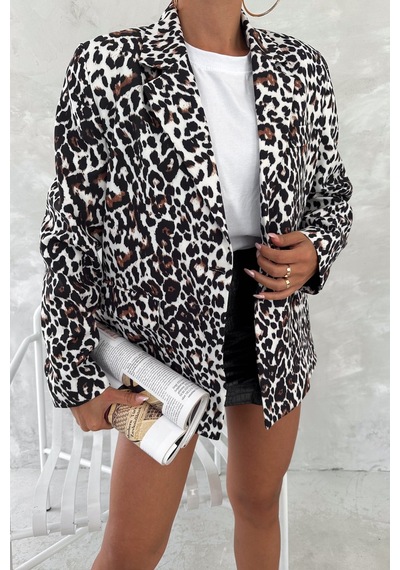Femelle Kadın Leopar Desen Astarlı Blazer Ceket ekru