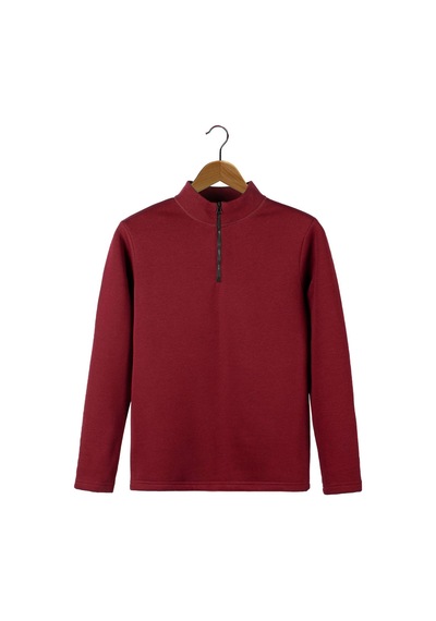 Terapi Men Erkek Bordo Yarım Fermuarlı Basic Düz Sweatshirt Bordo