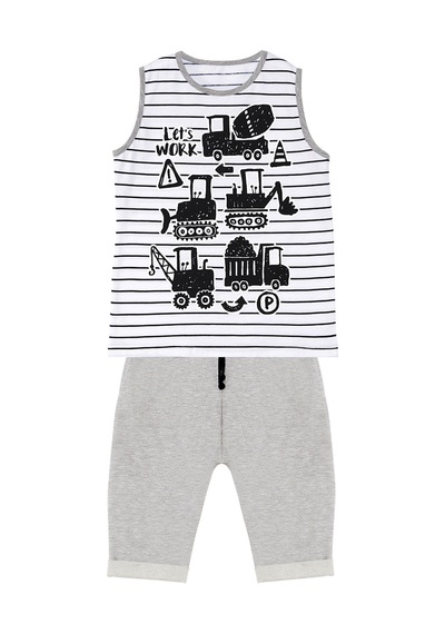 Denokids İnşaat Aracı Erkek Çocuk T-shirt Kapri Şort Takım Çok Renkli