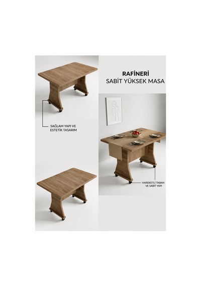 Stone Çok Amaçlı Masa Yemek Masası Mutfak Masası Kahverengi