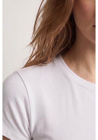 Elemge %95pamuk %5likra Vücuda Oturan Magic Fit Beyaz Kadın Stretch T-shirt Compact Penye Kısa Kol Esnek Basic Tişört Elastan