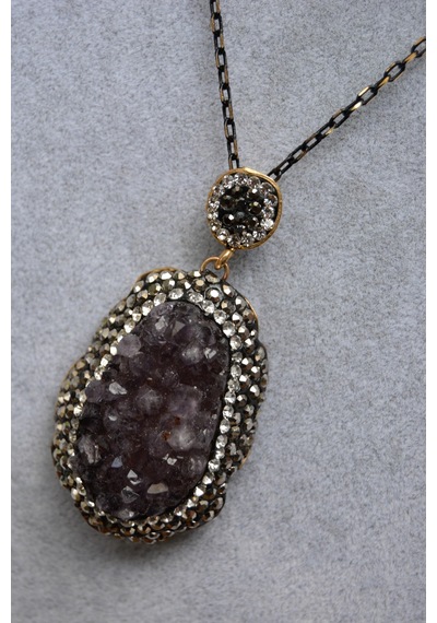 Stoneage Jewellery Kadın Kolye Özel Tasarım Ametist Doğal Taş Kahverengi