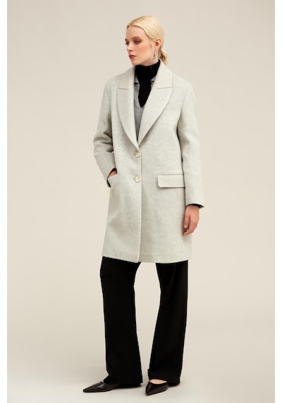 Hatemoğlu Gri Regular Fit Ceket Yaka Kaşe Oversize Manto