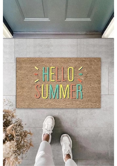 Sarı Kapı Önü Paspası Hello Summer Desen K-3279 Renkli