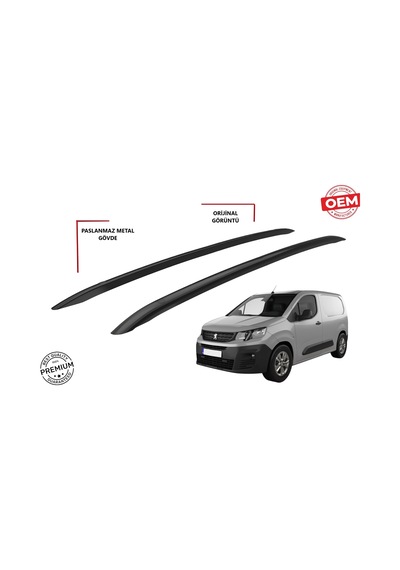 Peugeot Partner Uzun Şase Yapışık Port Bagaj Tavan Çıtası Siyah 2019 2020 2021 2022 2023 2024 2025 2026 2027