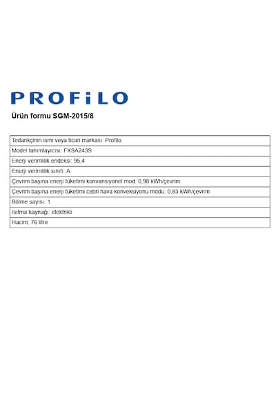 Profilo FXSA243S 76 LT Buhar Destekli Ankastre Fırın