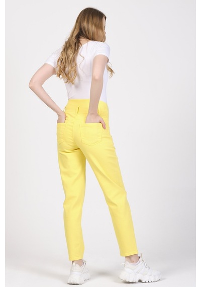 Busa Hamile Mom Fit Kot Pantolon Sarı-sarı