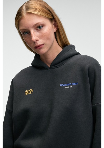 Grımelange Luxe Kadın Renk Nakışlı Ve Arkası Baskı Detaylı Kapüşonlu Antrasit Sweatshirt Antrasit