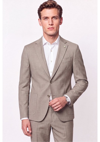 Efor Slim Fit Çift Yırtmaç Torba Cep Esnek Yünlü Bej Takım Elbise Tk 951