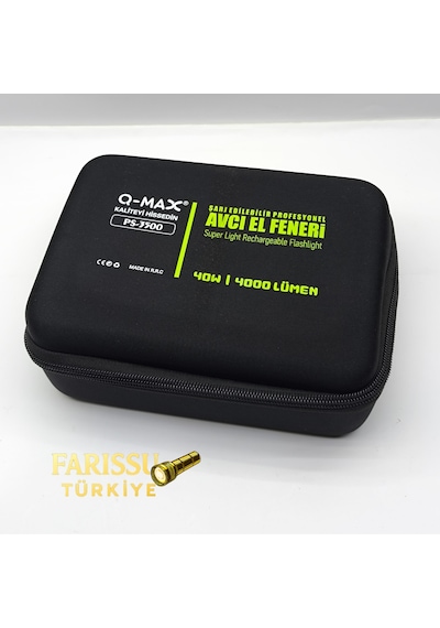 Q-max Ps-3500 Şarjlı Profesyonel Avcı El Feneri 4000 Lümen 1 Km Menzil 7800 Mah Siyah