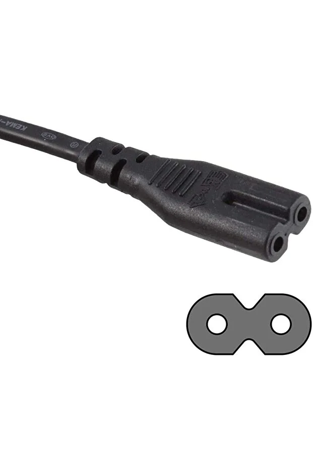 3 Metre Teyp Işıldak Fişi C7 Power Güç Kablosu 3m 2x0.75 Enerji Kablosu 2 Pinli Power Cord Pvc Siyah