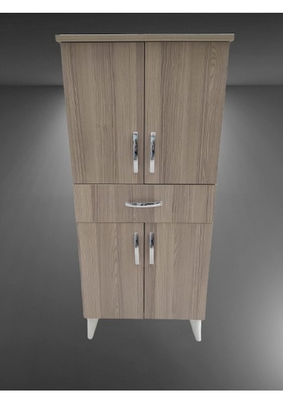 Çok Amaçlı Dolap Cordoba Model Hard Parlak Suntalem 130 Cm 4 Raf Demonte El Yapım Kahverengi - Krem