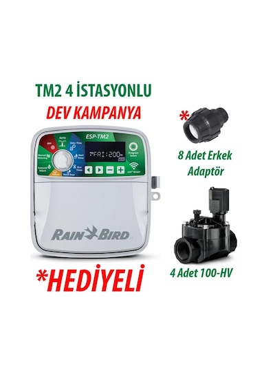 Rain Bird Tm2-4 İstasyonlu Kontrol Ünit. Ve 4adet 100hv Vana Seti