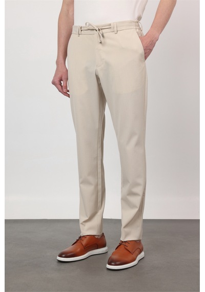 İmza Krem Yan Cep Kendinden Desenli Gofreli Jogger Slim Fit Esnek Pantolon 1003260177