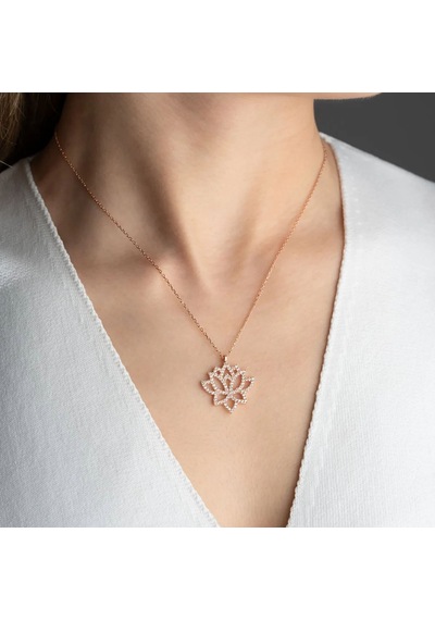 Vaoov 925 Ayar Gümüş Taşlı Lotus Kolye Rose