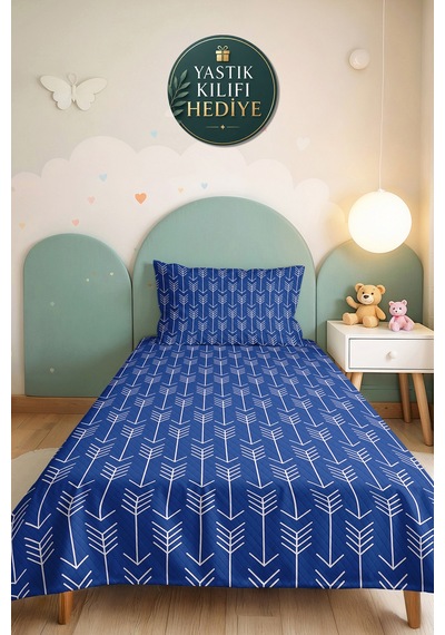 Mavi Geometrik Ok Desenli Genç Odası Tek Kişilik Pike Takımı-modern 160x220 Cm Kapitone Yatak Örtüsü Mumlu Kahve Yumuşaklığı