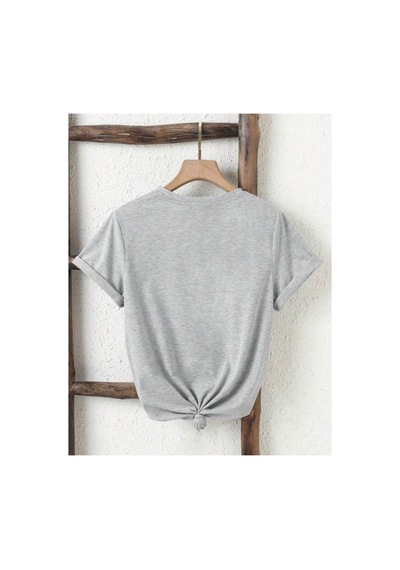 Medinenur Leopar Desenli Kurdele Detaylı Basic T-shirt Gri