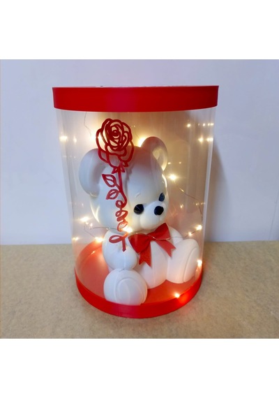 Işıklı Güllü Ayıcık Biblo - Beyaz - 25cm Kutulu