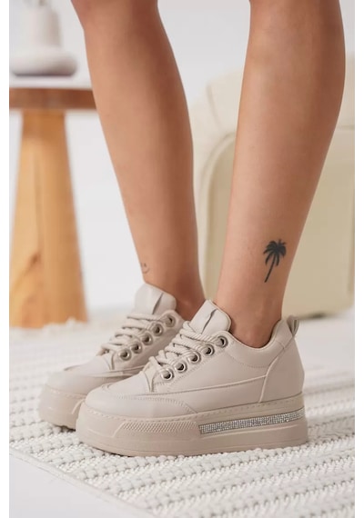 Trendella Kadın Bej Gizli Topuklu Sneaker Tr04ms01c Beyaz