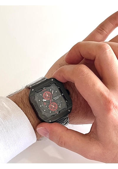 Ferrucci Kare Kadran Siyah Fonksiyonları Aktif Takvimli Spor Model Çelik Erkek Kol Saati Siyah