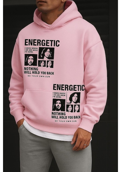 Benroma 3 İplik Penye Energetıc Baskılı Sweatshırt Pembe