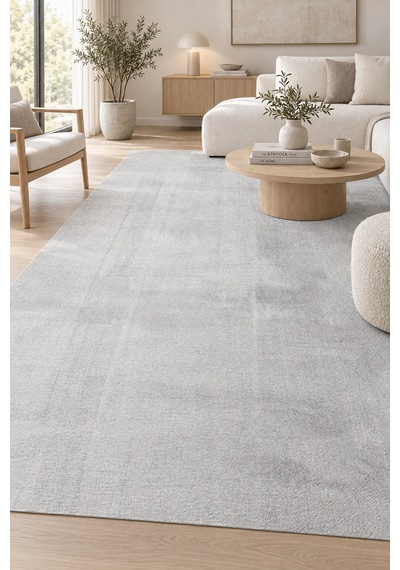 Püfen Peluş Gri Kaymaz Tabanlı Yıkanabilir Modern Yumuşak Salon Mutfak Antre Halısı