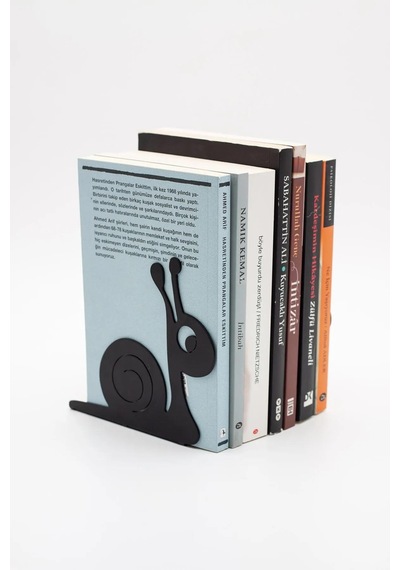 Salyangoz Figürlü Metal Kitap Desteği - Kitap Tutucu - Ev Ve Ofis Dekoratif Aksesuar 2 Li Set Siyah