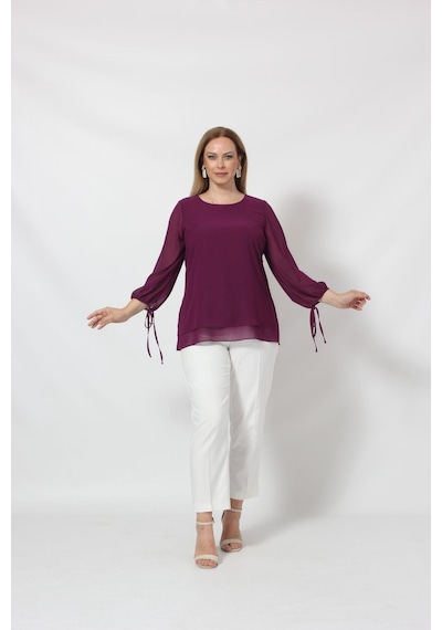 Moda Berray 3243-1 Kol Ucu Bağlama Detaylı Bluz Mürdüm 001