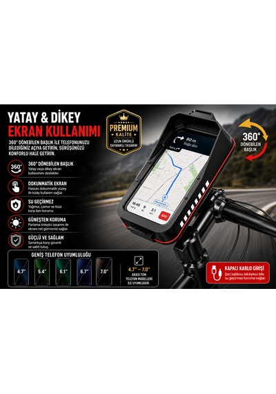 Kenly Bisiklet Motosiklet Gidon Telefon Tutucu Çanta Dokunmatik Su Geçirmez Navigasyon Aparatı