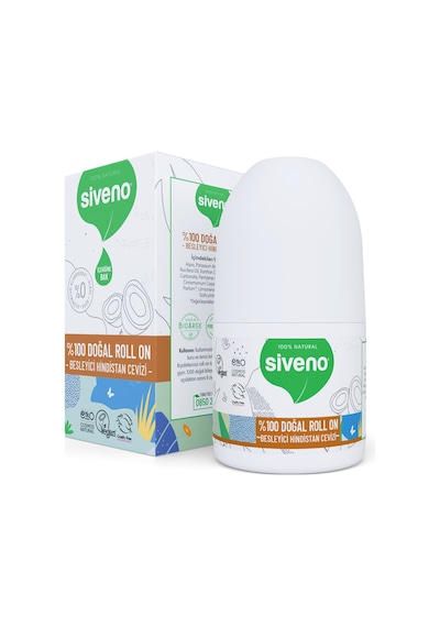 Siveno %100 Doğal Roll On Hindistan Cevizli Deodorant Ter Kokusu Önleyici Bitkisel Leke Bırakmayan Vegan 50 ML