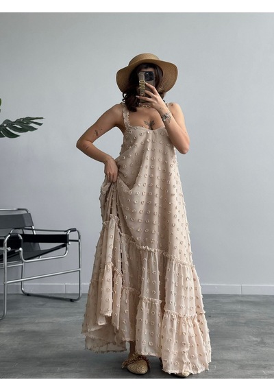 Fashion Cocktail Fırfır Askılı Kumaş Çiçekli Astarlı Maxi Yazlık Bohem Sahil Tatil Elbise Camel Camel Fashion Cocktail Fırfır Askılı Kumaş Çiçekli Astarlı Maxi Yazlık Bohem Sahil Tatil Elbise Camel Camel