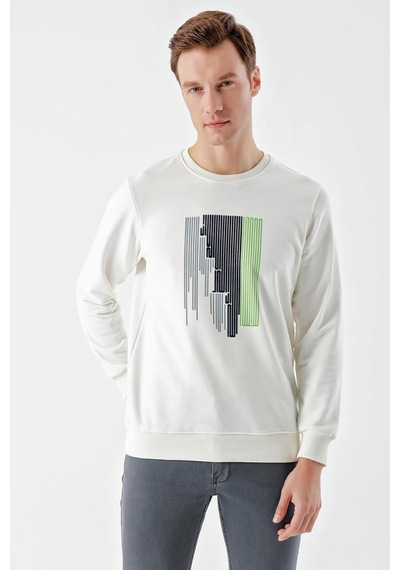 Slimfit Bisiklet Yaka Önü Baskılı 2 İplik Erkek Sweatshirt 001