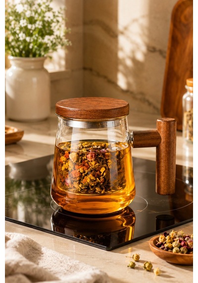 Perotti 17564 Herby Borosilikat Cam Bitki Çayı Demliği 500ml Şeffaf