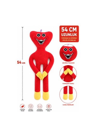 55 Cm Peluş Oyuncak Uyku Arkadaşı Hugy Kırmızı