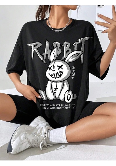 Startmore Adrift Karikatür Ve Grafik Tasarım Oversize T-shirt Cartoon/letter Serisi Kod34 Siyah