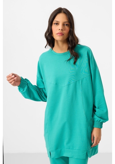 Deniz Yeşil O Yaka Basic Oversize Kadın Eşofman Tunik Takım - 95347 Yeşil