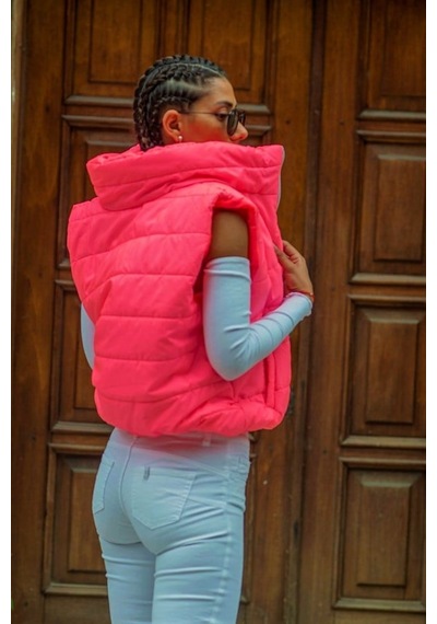 Genel Pembe Dik Yaka Beli Lastikli Cepli Kısa Şişme Yelek