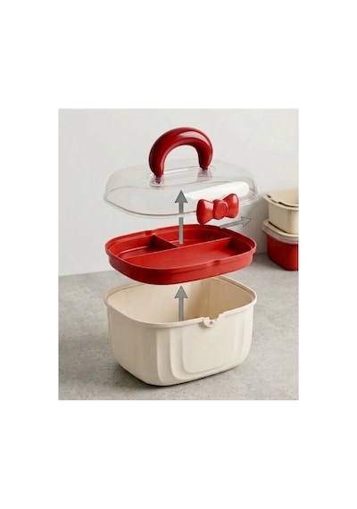 Çok Amaçlı Çocuk Beslenme Kutusu & Organizer Çanta,takı,toka,makyaj Malzemesi, Oyuncak Düzenleyici,bölmeli,taşınabilir Saklama Kutusu,23x23 Cm Krem Ve Bordo