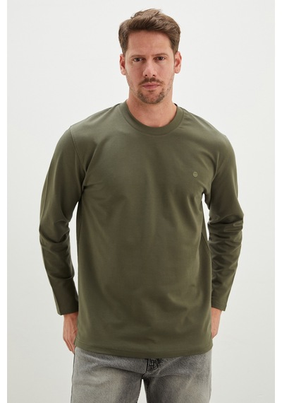 Fullamoda Baskılı Bisiklet Yaka Sweatshirt Koyu Yeşil