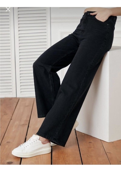 Lavajeans Kadın Siyah Lavajeans Yüksel Bel Bol Paça Kot Pantolon Siyah