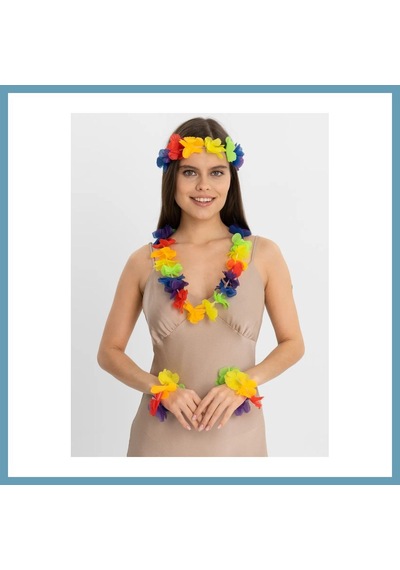 Bezos Rengarenk Hawaii Kolye Taç Bileklik Seti 4 Parça Mbt06 Diğer