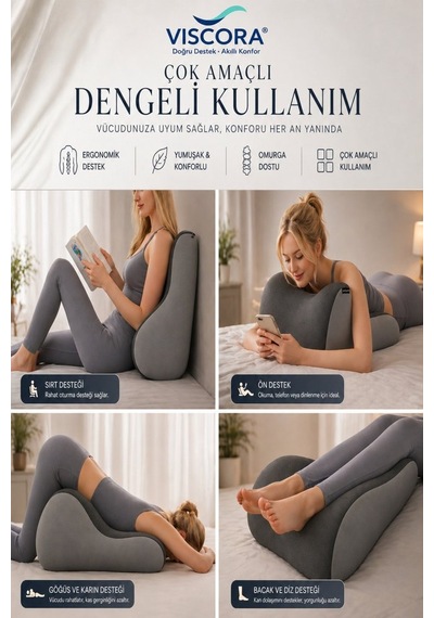 Çiftlere Özel Çok Amaçlı Visco Pozisyon Yastığı Kavisli Kama Destek Minderi 50 X 40 X 23 Cm Gri