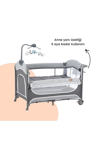 Gulz Atlas Plus Anne Yanı Sallanır Cibinlikli Dönenceli Oyun Parkı Bebek Beşik 70x110 Cm