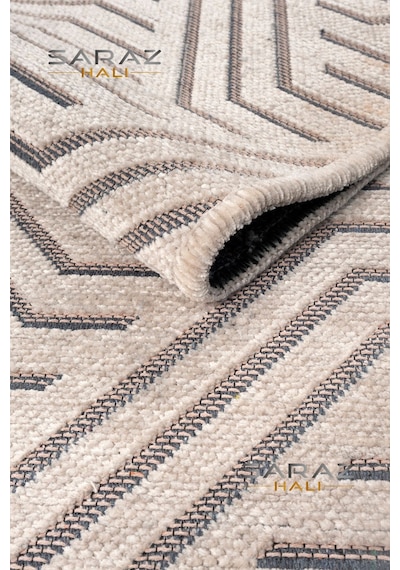Saraz Halı Ada Kilim Modern Salon Mutfak Koridor Kesme Yolluk Dokuma Makine Halısı Zigzag Vizon Vizon