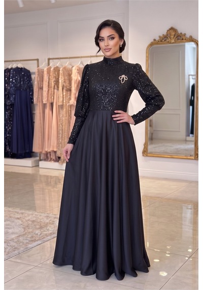 Dorne Moda Üstü Pul Paletli Altı Saten Kloş Detaylı Mezuniyet Ve Nişan Abiye Elbise Siyah Siyah Dorne Moda Üstü Pul Paletli Altı Saten Kloş Detaylı Mezuniyet Ve Nişan Abiye Elbise Siyah Siyah