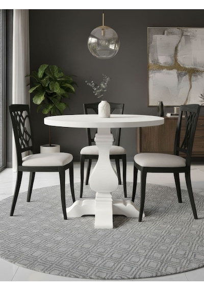 Orleans Fransız Still Yuvarlak Ahşap Yemek Masası 90x90 Beyaz