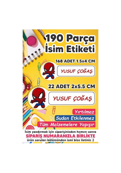 Okul Etiketi Kalem Defter Etiketi Özel Isim Yazılabilen Etiket Minik Spiderman - 190 Adet